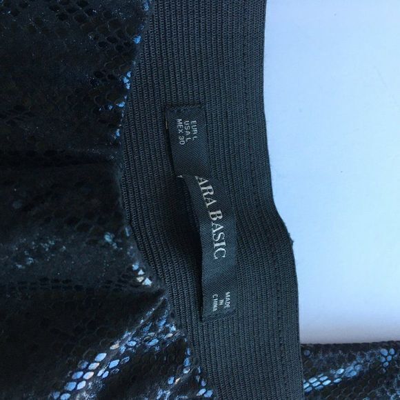 Zara Faux Snakeskin Python Liquid Legging Black Womens Size L - Picture 6 of 13